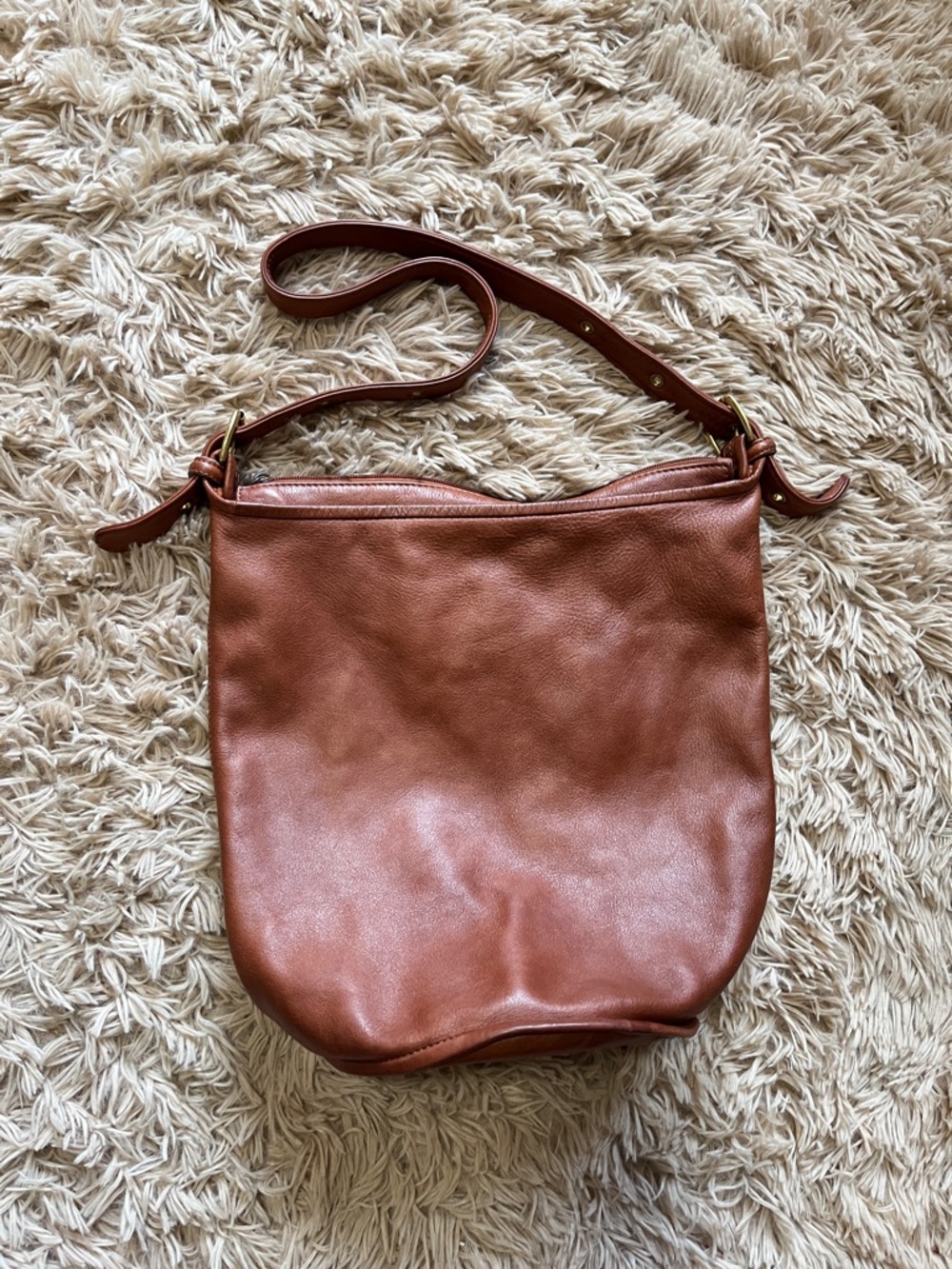 Green Fields Cognac Leather Bucket Bag